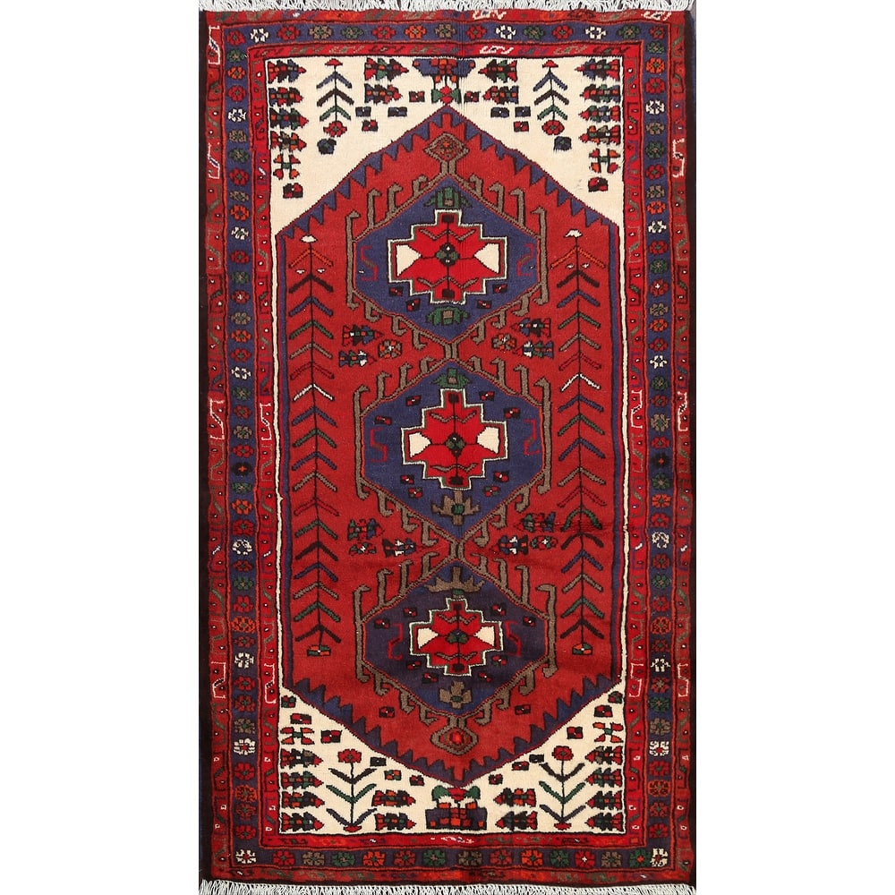 Geometric Persian Hamedan Area Rug Handmade Traditional Wool Carpet - 3'4" x 5'1"