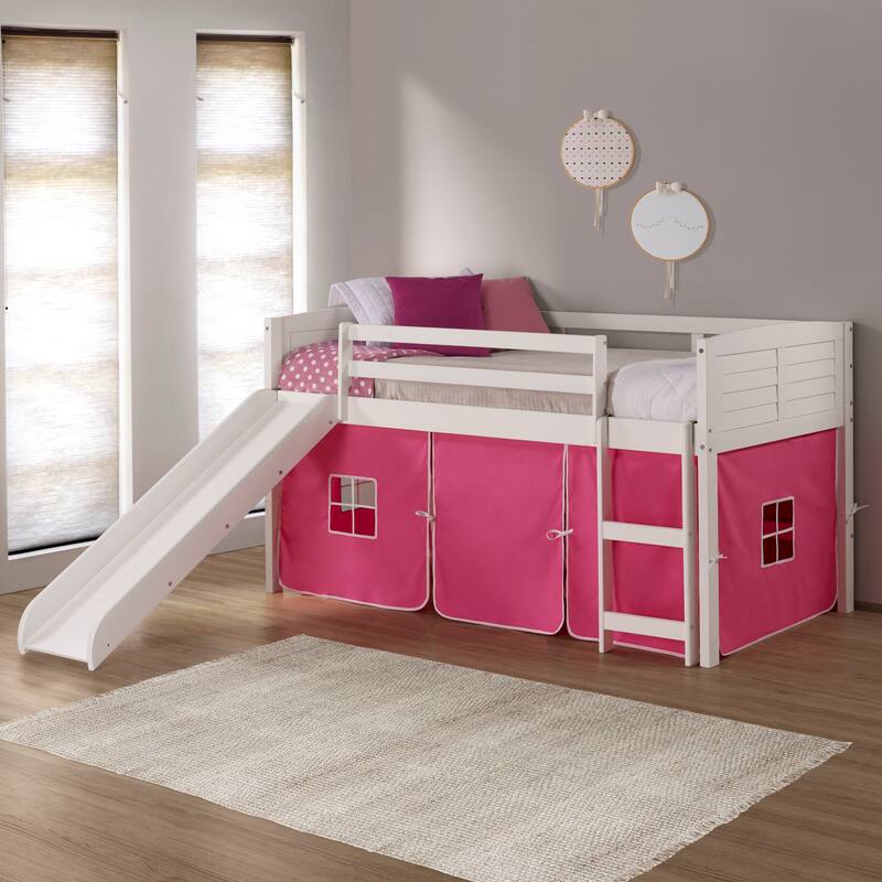 Twin Louver Low Loft with Slide in White
