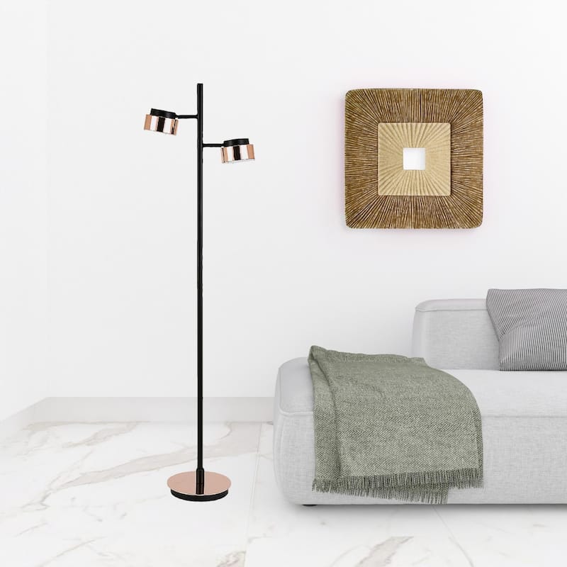 Black Metal Tree Floor Lamp with Copper Bell Shades and Smart Enabled - 11” x 11” x 68” (D x W x H)