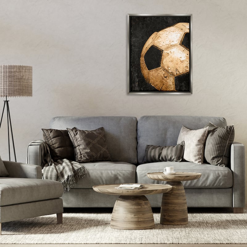 Stupell Vintage Soccer Ball Closeup Framed Floater Canvas Wall Art Design By Kim Allen