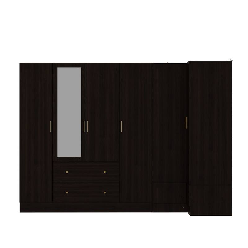 4 Door Wardrobe Large Storage Cabinet Armoire with Mirror and 2 Drawer
