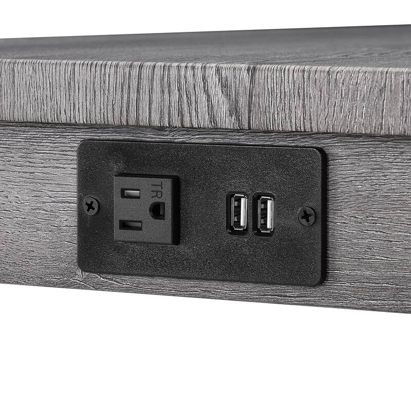 Roomfitters 4-Piece Bar Table Set with Power Outlet, Industrial Counter Height Dining Table with Stools for Kitchen