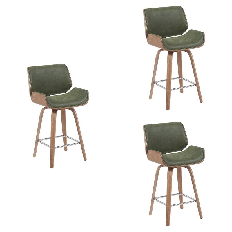 Tyler Mid-Century Swivel Bar Stool, Upholstered Counter Height Chair with Bentwood Legs