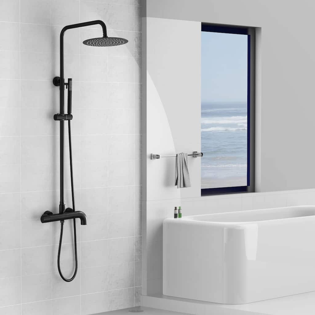 51"H Outdoor 9 Inch Round Rain Shower Set with Handheld Shower (Adjustable Slider)