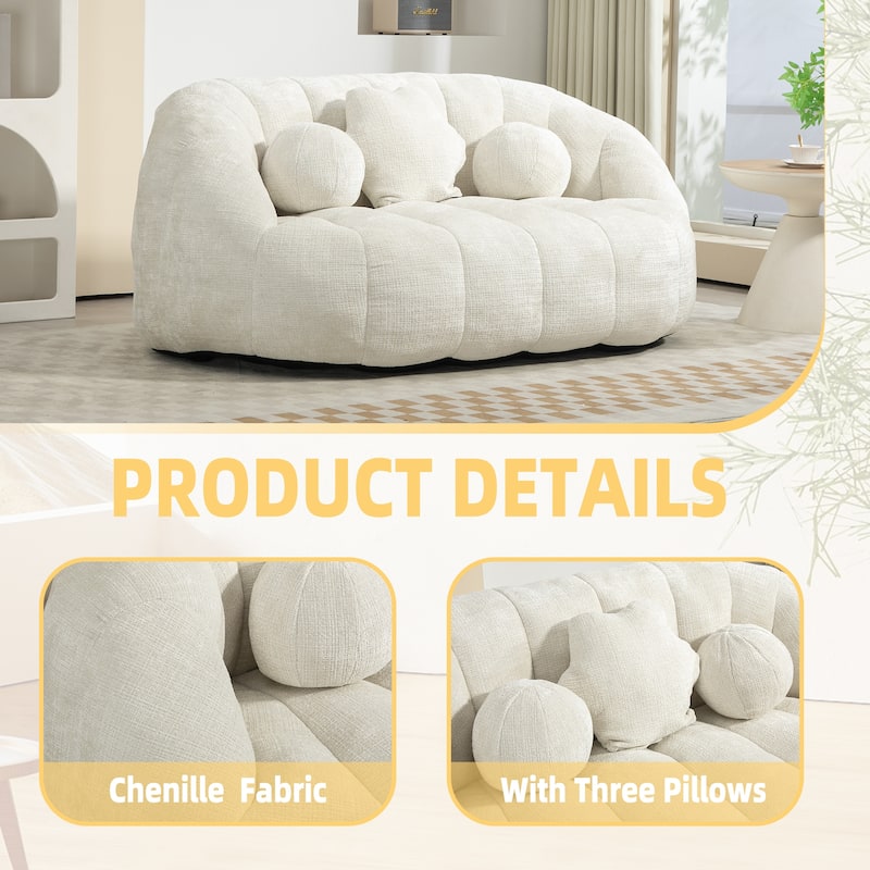 GDFStudio - Charlotte Plush Chenille Two-Seat Bean Bag Sofa for Living Room and Lounge Areas