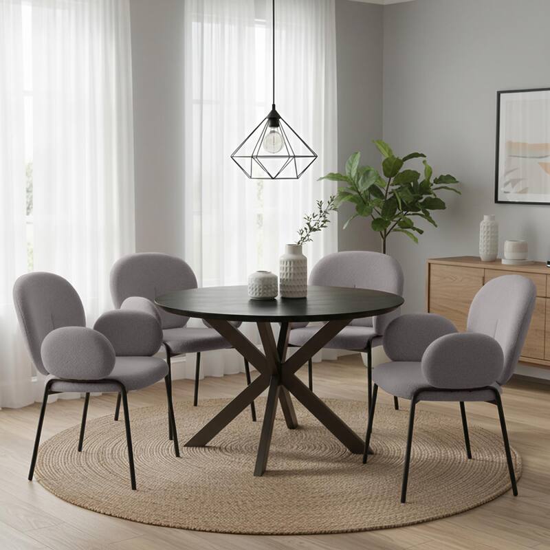 Celestial Modern Boucle Upholstered Accent Side Dining Chairs with Black Iron Legs for Living/Dining Room (Set of 4)