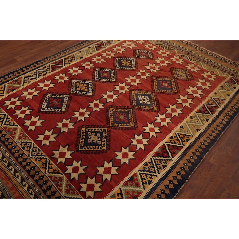 Kilim Qashqai Persian Vintage Area Rug Flatweave Wool Carpet - 5'9" X 8'1"