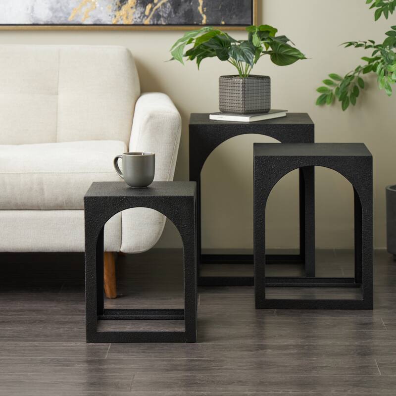 White or Black Metal Nested Side End Accent Table with Arched Cutouts (Set of 3)