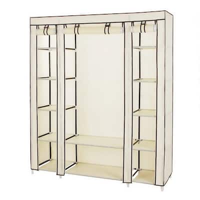 Portable Clothes Closet Non-Woven Fabric Wardrobe Storage Organizer Beige