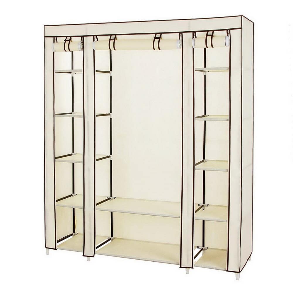 Portable Clothes Closet Non-Woven Fabric Wardrobe Storage Organizer Beige