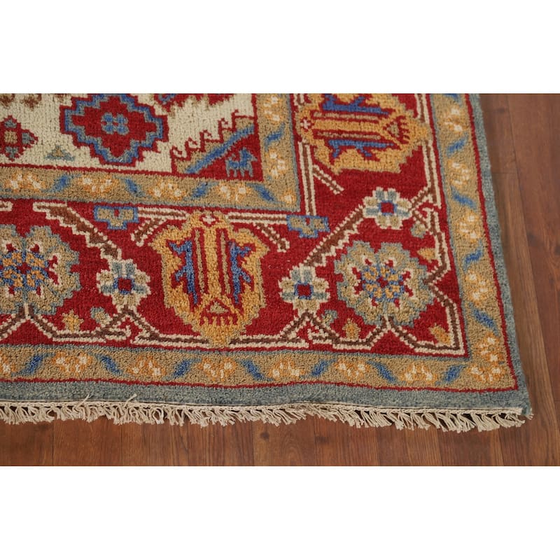 Geometric Heriz Serapi Indian Area Rug Hand-Knotted Blue Wool Carpet - 6'0" x 9'0"