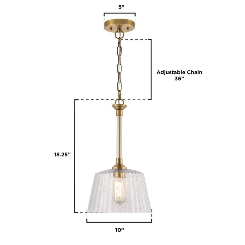 Westinghouse Lighting Aggie One Light Indoor Pendant, Brushed Brass Finish, Clear Ribbed Glass - 1-Light