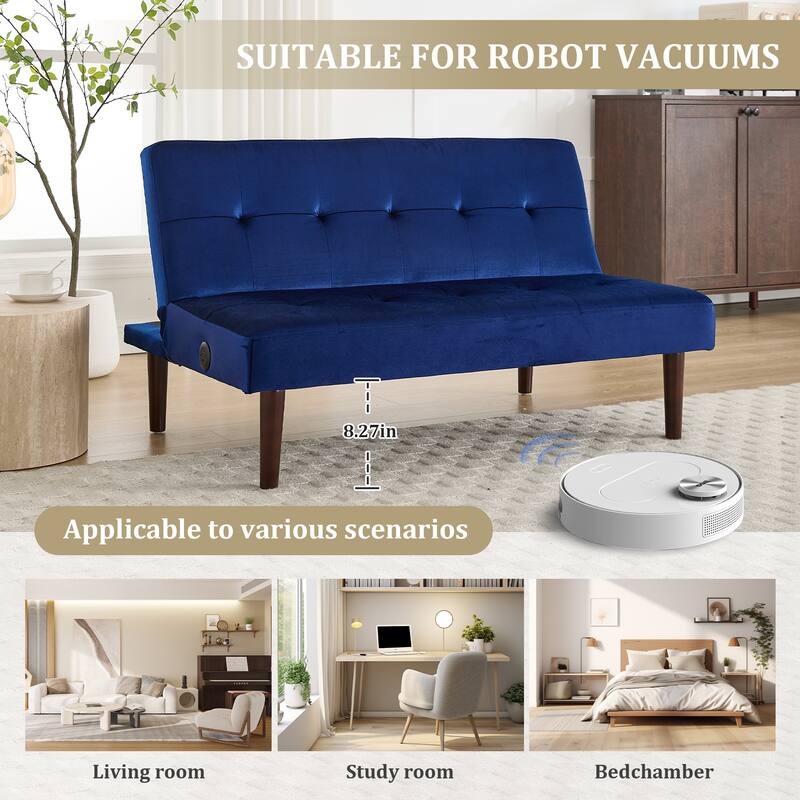 Roomfitters Foldable Flannel Sofa Bed, Adjustable Recliner Futon with Charging Port for Living Room, Bedroom or Office