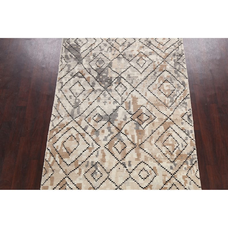 Geometric Moroccan Oriental Wool Area Rug Hand-knotted Modern Carpet - 5'4" x 7'5"