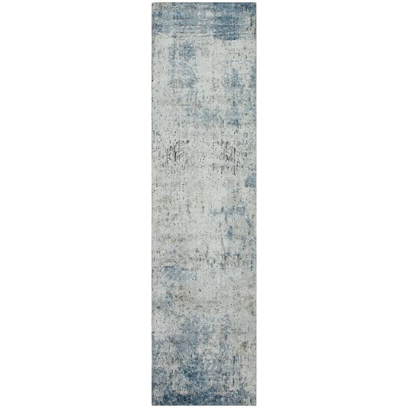 Urban Distress Abstract Blue Handmade Area Rug - 2'6" x 10' - Runner