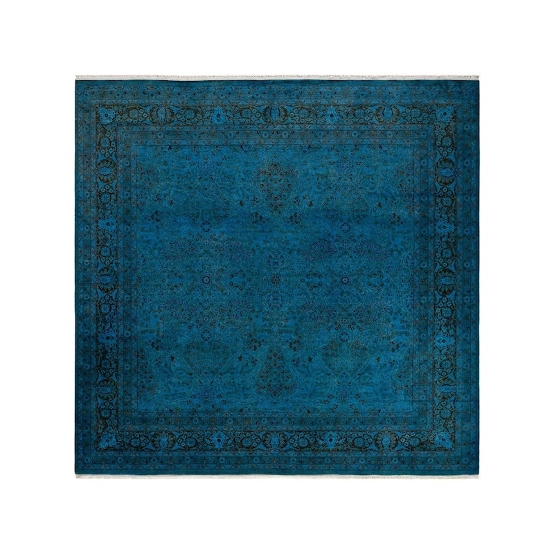 Overton Hand Knotted Wool Vintage Inspired Modern Contemporary Overdyed Blue Square Area Rug - 8' 0" x 8' 2"