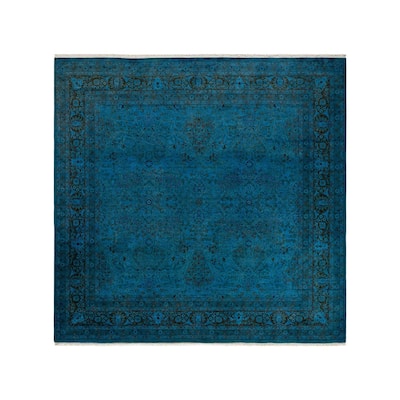 Overton Hand Knotted Wool Vintage Inspired Modern Contemporary Overdyed Blue Square Area Rug - 8' 0" x 8' 2"