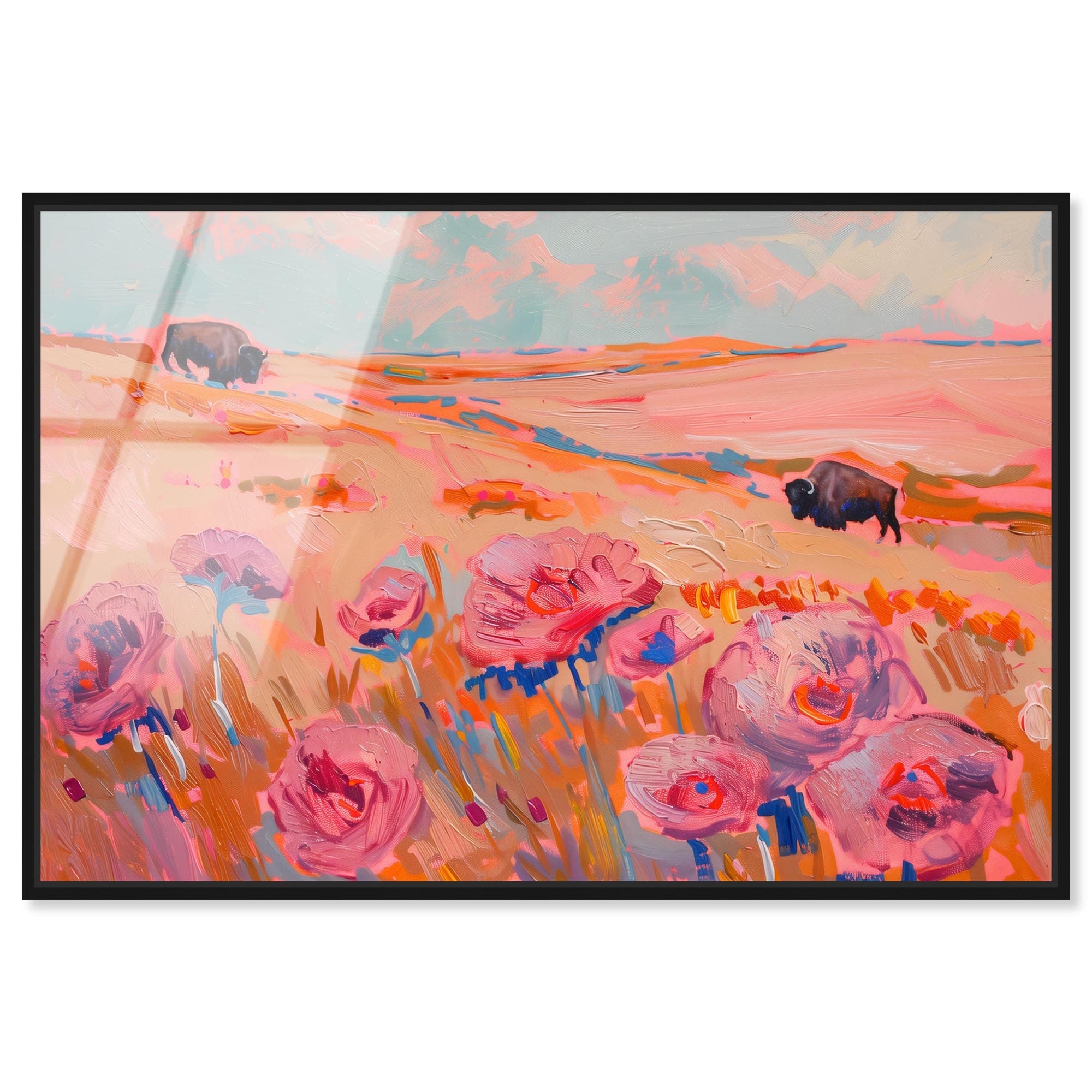 Wild Bison Wonder Classic Floral Framed Acrylic Wall Art by Art Remedy