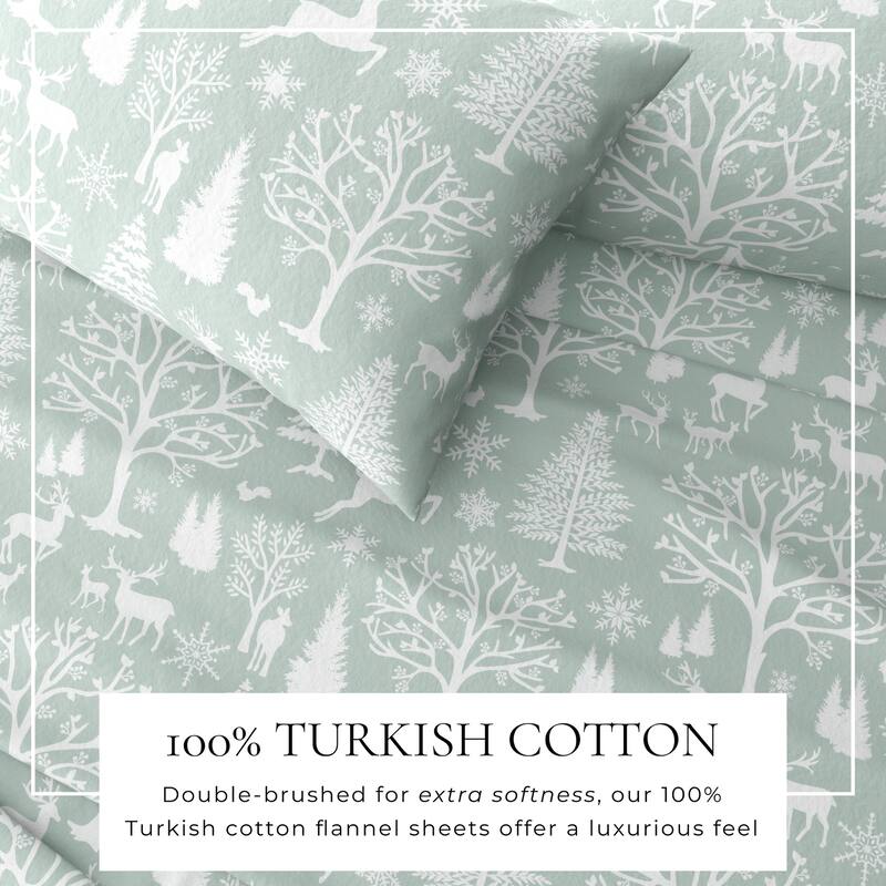 Linery & Co. Turkish Cotton Double-Brushed Printed Flannel Bed Sheet Set