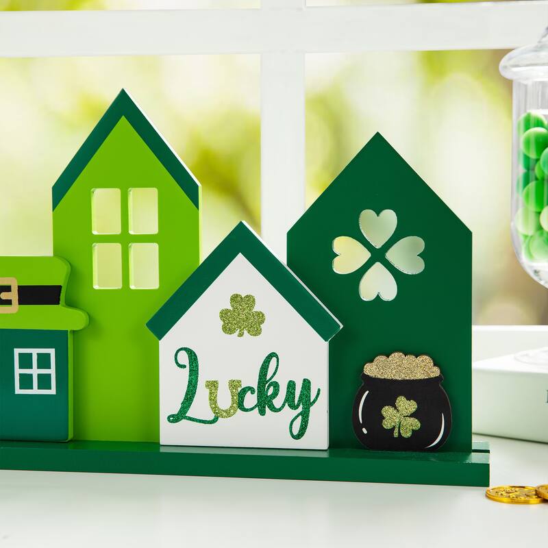 Glitzhome 16"L St. Patrick's Wooden Shamrocks Table decor