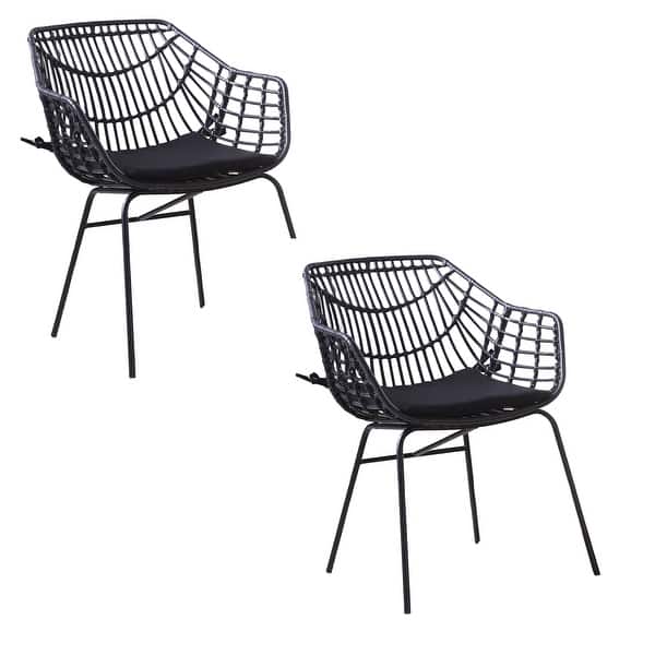 slide 2 of 6, Niya Patio Chair Set of 2, Polyester, Black Steel, Outdoor Rattan Wicker