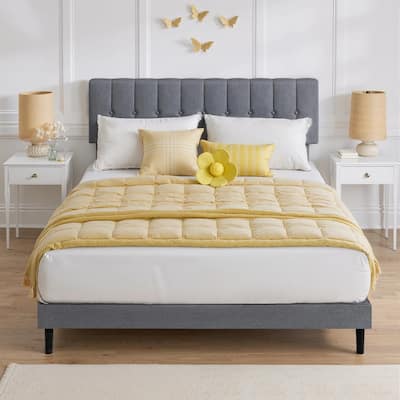 Twin Size Upholstered Platform Bed Frame with Adjustable Headboard, No Box Spring Needed with Sturdy Wooden Slats Support