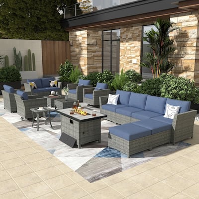 XIZZI 16-piece Outdoor Patio Wicker Furniture Sectional Set with Fire Pit