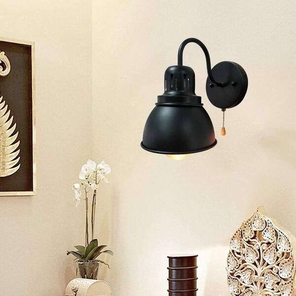 VinTopsh Black Wall Sconce With Pull Chain Switch,1-Light Wall Lamp,Industrial Farmhouse Wall Sconces For Living Room Bedroom Bathroom Kitchen Porch