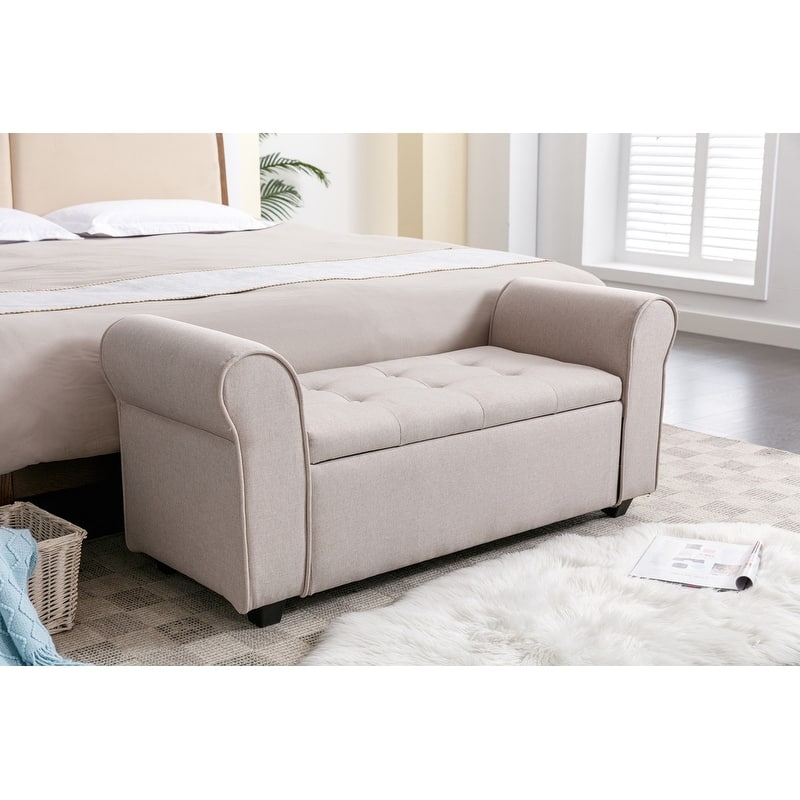 Porthos Home Tufted Fabric Flip Top Storage Bench with Arms - Natural