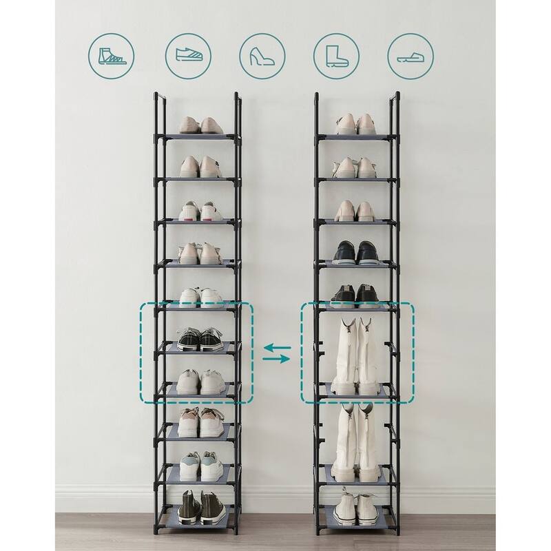 10 Tier Space-Saving Shoe Shelf with Metal Frame and Non-Woven Fabric Shelves