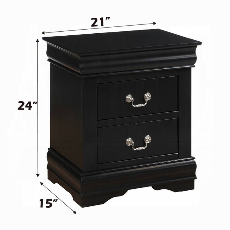 Classic Black Finish Wooden Nightstand with 2 Drawers