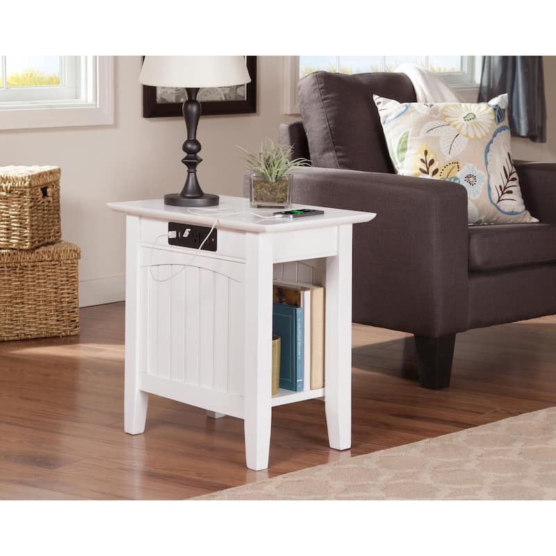 French Country Side Table with Charging Station - Walnut Finish Accent Table for Living Room - 22