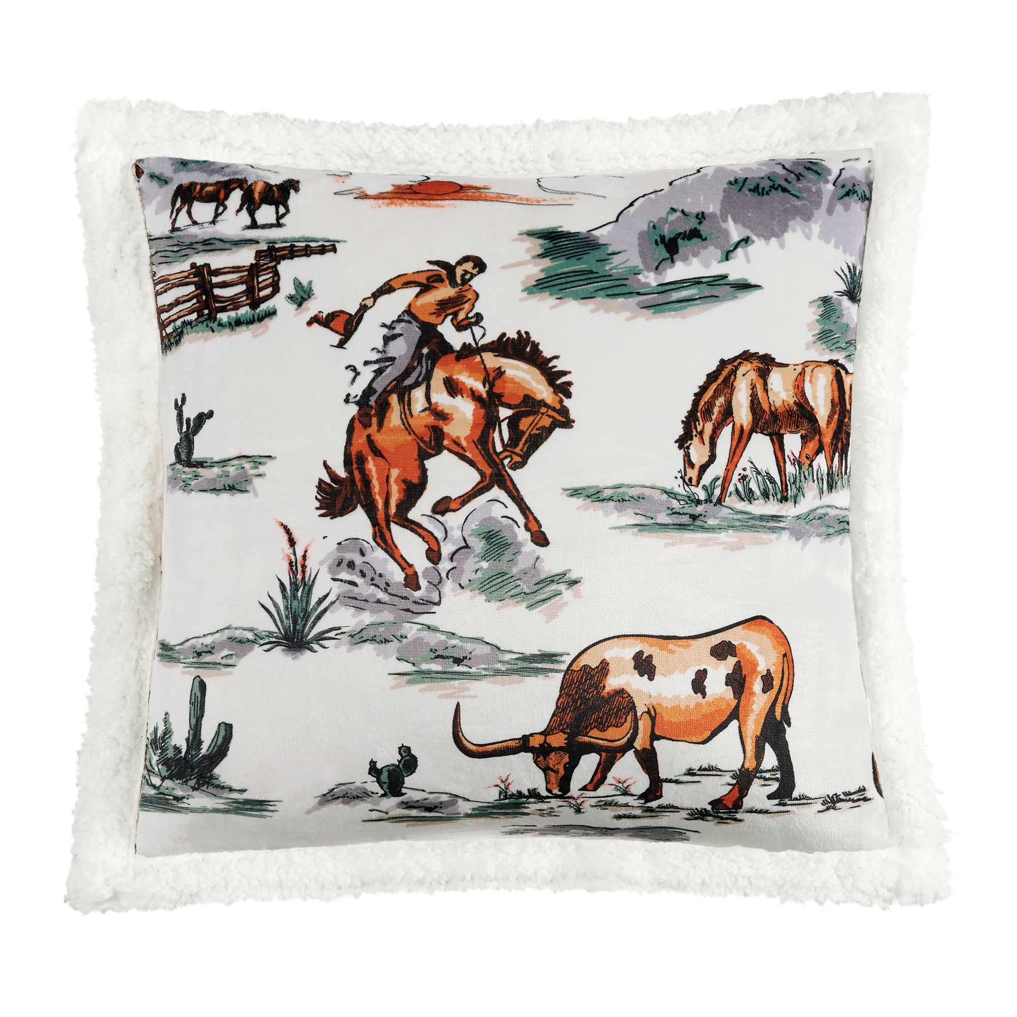 Indigo Hill by HiEnd Accents Ranch Life Western Toile Campfire Sherpa Throw Pillow 18 x18 Bed Bath Beyond 39126401