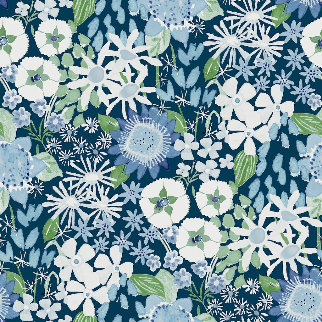 A-Street Prints Karina Blue Wildflower Garden Wallpaper