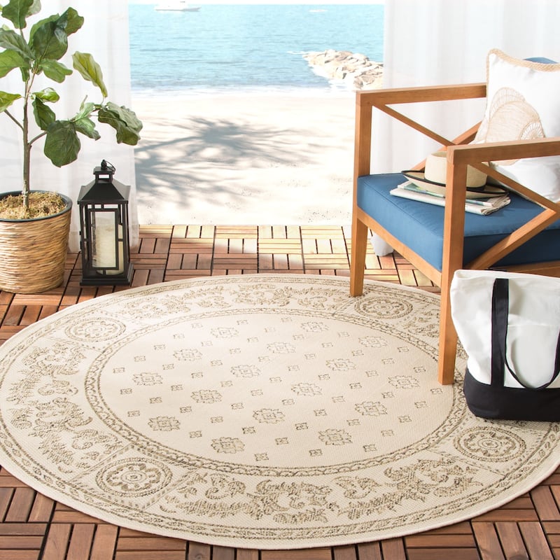 SAFAVIEH Courtyard Steve Indoor/ Outdoor Waterproof Patio Backyard Rug - 6'7" Round - Natural/Brown
