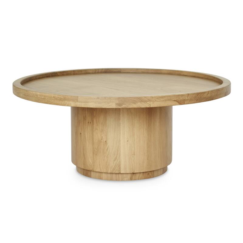 NADAAL STUDIOS Solin Coffee Table, Round Tray Top with Recessed Base, Natural Oak - Wood - Natural