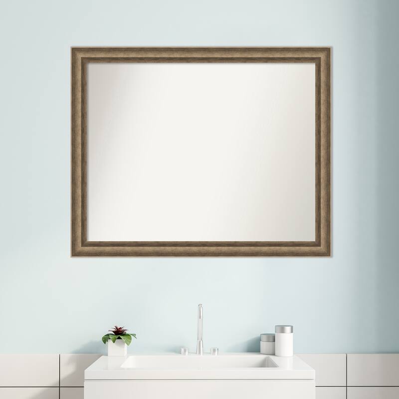 Angled Non-Beveled Wood Framed Bathroom Vanity Wall Mirror