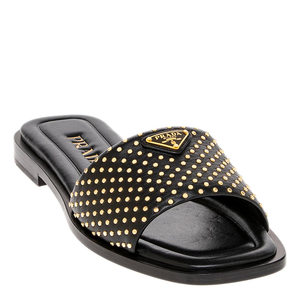 Prada Nappa Leather Studded Slides