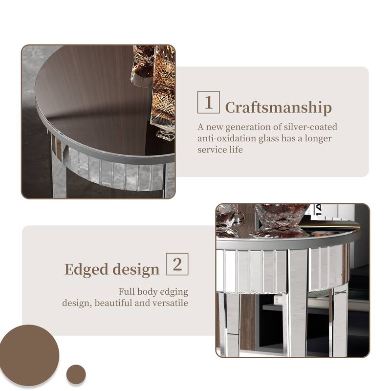 Round Silver Nightstand Coffee End Table Mirrored - 18" W x 24" H
