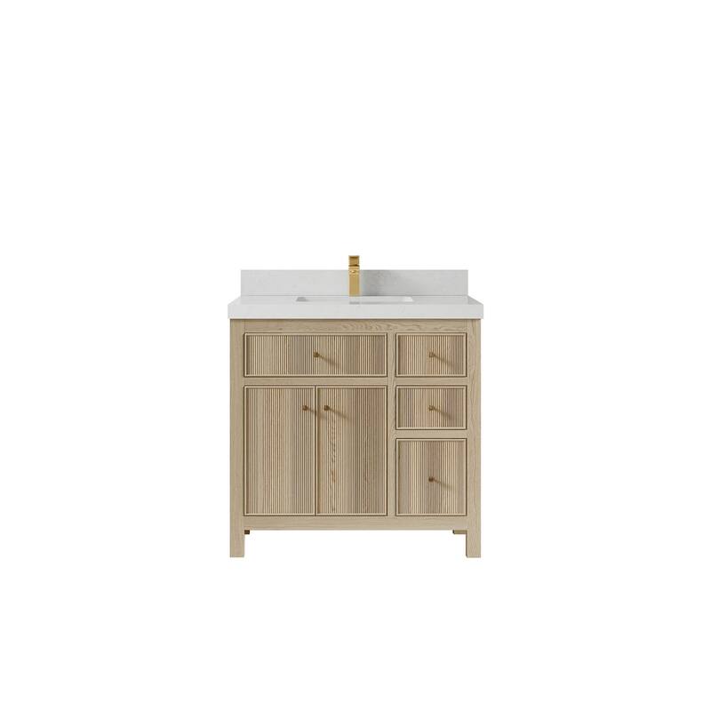 Willow Collections 36 x 22 Sonoma Oak Wood Center Sink Left Bathroom Vanity with Quartz or Marble Countertop