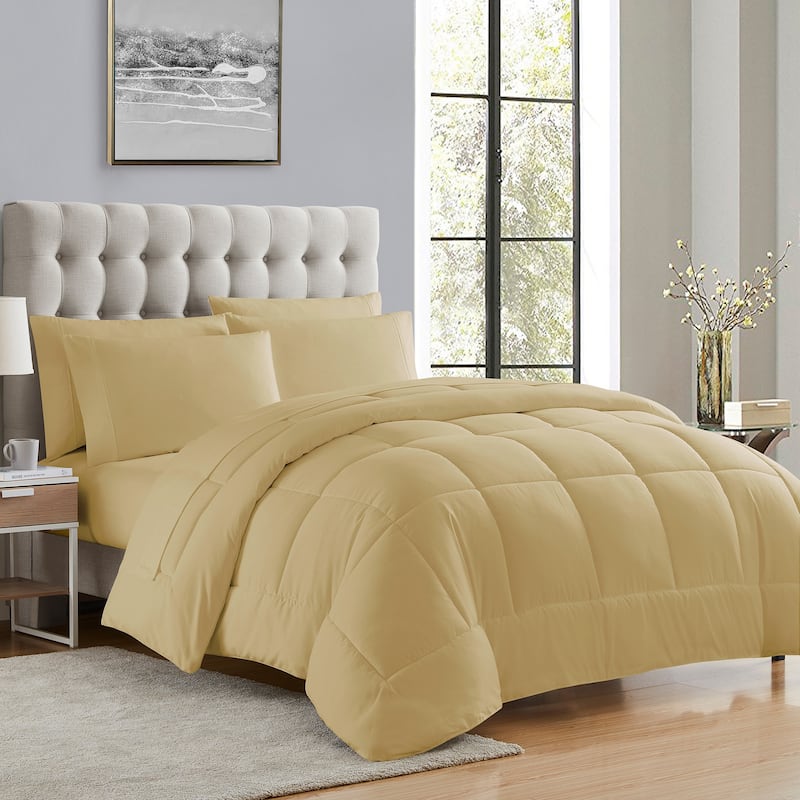 Sweet Home Collection All Season Bed in A Bag Solid Color Comforter & Sheet Set Ultra Soft Bedding - Camel - Twin XL