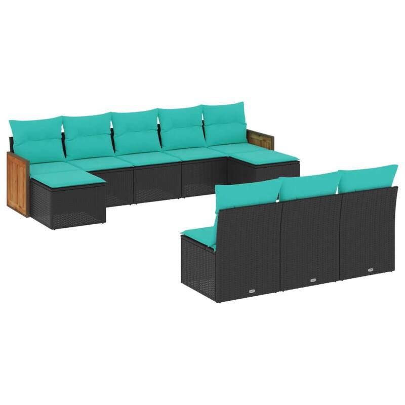vidaXL 10 Piece Patio Sofa Set with Cushions Black Poly Rattan