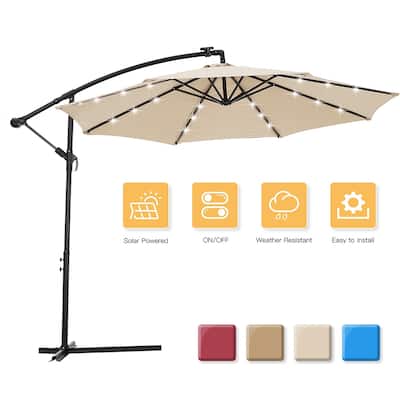 10FT Solar LED Patio Umbrella Hanging Cantilever Umbrella w/24 Lights
