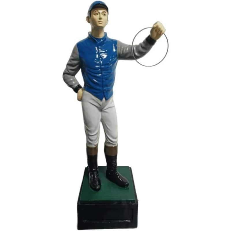 Classic Lawn Jockey Blue White Sleeves Garden Statue - Blue - Resin