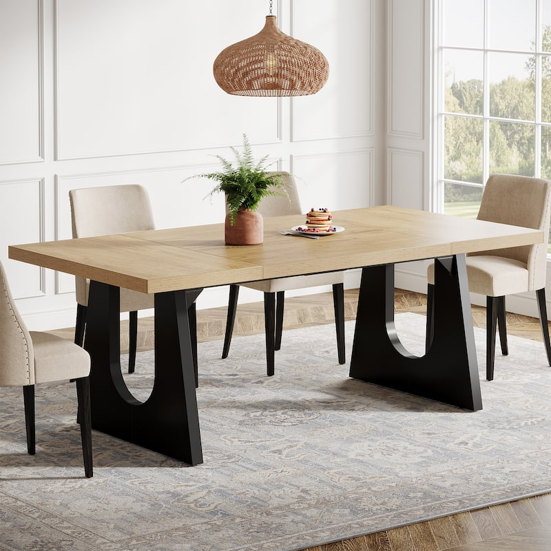Oak Large Dining Table Wood Rectangular Kitchen Table for Dining Room - Oak
