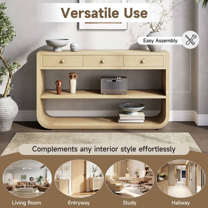 Christopher Knight Home - Modern Entryway Curved Console Table with Soft-Close Drawers & Open Shelves for Living Room, Hallway