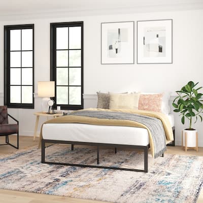 14" Metal Platform Bed Frame with Steel Slat Supports-No Foundation Needed