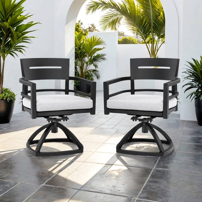 GDFStudio - Aaron Aluminum Outdoor Patio Swivel Rocker Chairs (Set of 2) with Sunbrella Cushions - Ember Black