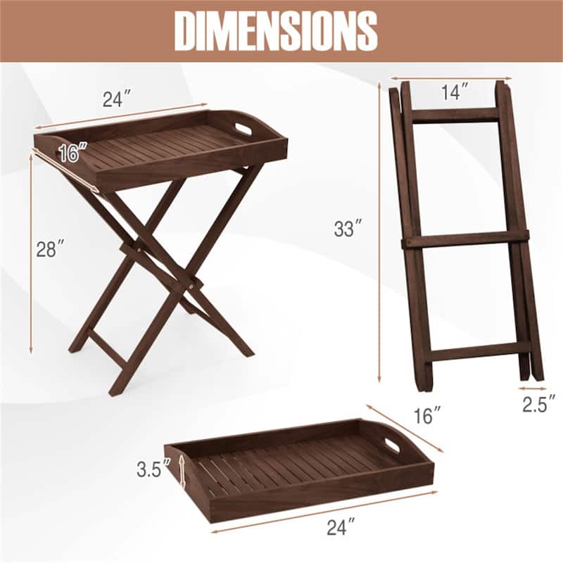 Teak Wood Tray Table Foldable Design with X-Shaped Frame for Living Room or Patio Use - 24" x 16" x 28"