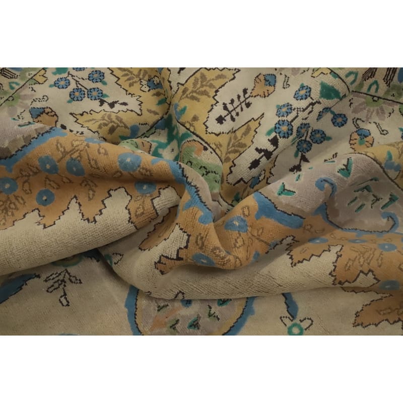 Hand Knotted Oriental 100% Wool Carpet Traditional Floral Beige & Ivories Tabriz Area Rug - 11' 10'' X 7' 10''